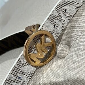 Michael Kors Gold Logo White Belt